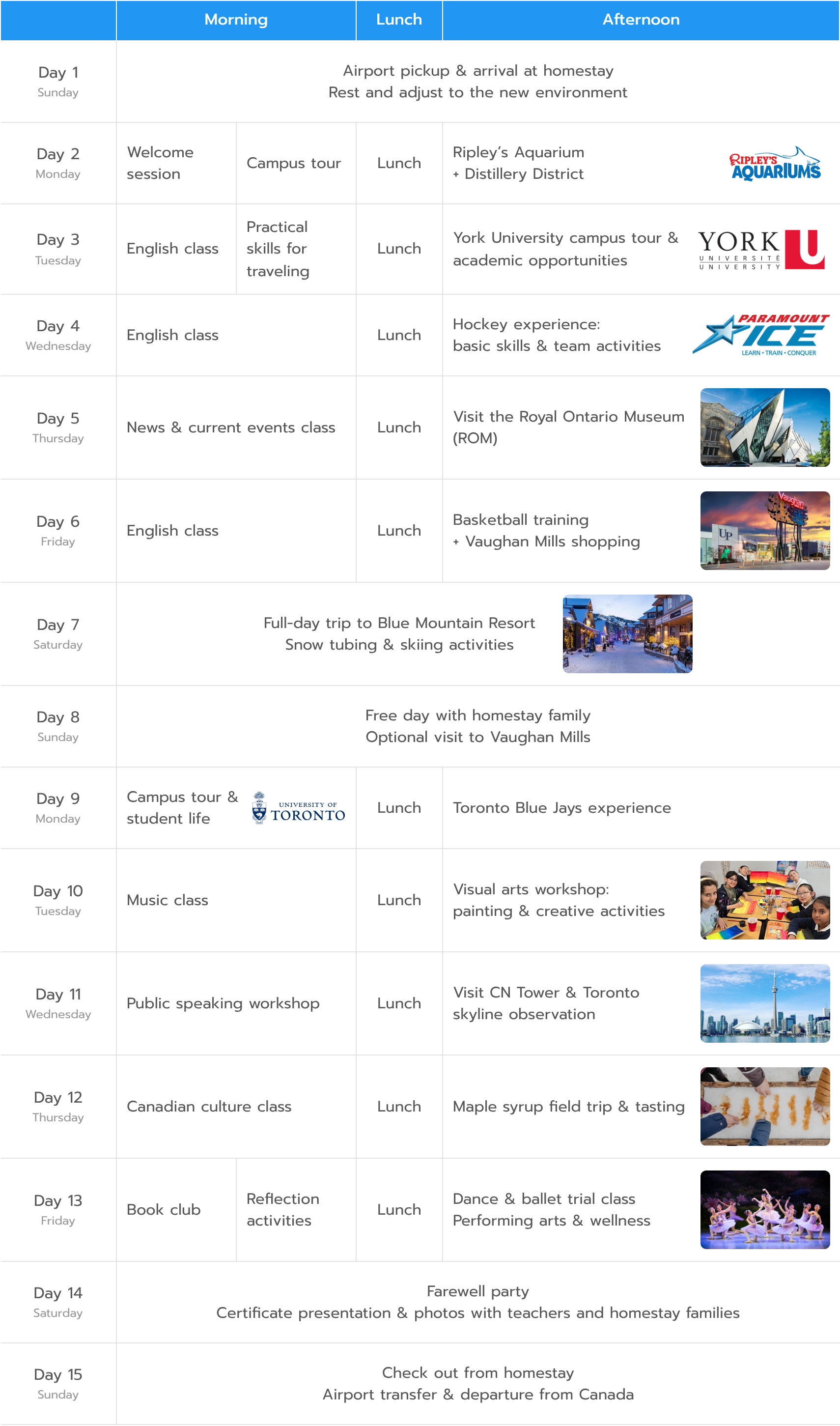 Winter Camp Schedule